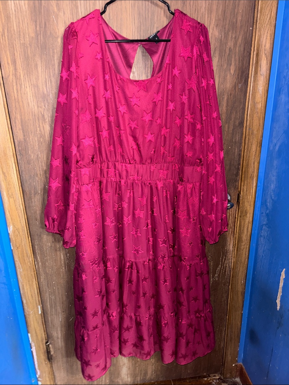 torrid Fuchsia Star-Embossed Long Sleeve Tiered Dress